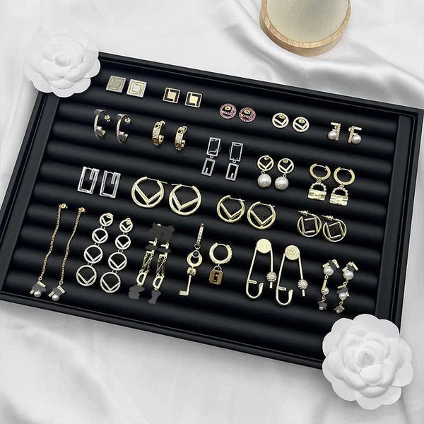 

earrings designer f new f for women 925 silver needle temperament high grade f letter, Golden;silver