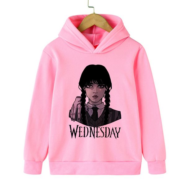 

hoodies sweatshirts 90s sweatshirt wednesday addams hoodie children i hate people cartoon clothes kid girl boy nevermore academy hoody baby, Black
