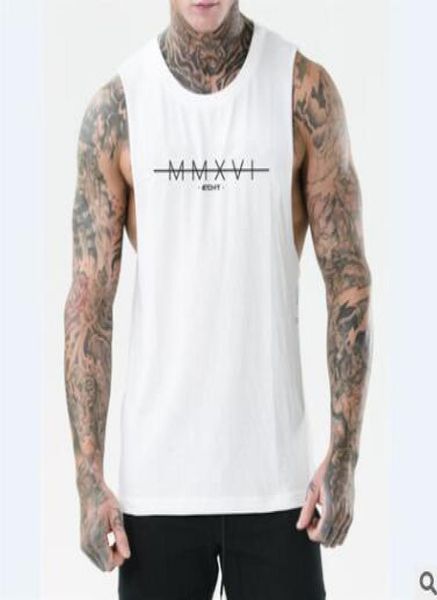

2019 new design men fitness tank bodybuilding gyms clothing sporting wear vest muscle sleeveless round neck cotton undershirt8085634, White;black