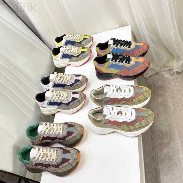 

luxury brand designer shoes rhyton sneakers beige men women shoe trainers vintage chaussures ladies classic fashion designers sneakes, Black