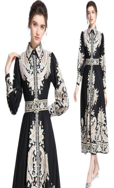 

drop whole spring summer fall floral print lapel neck long sleeve singlebreasted belt women ladies fashion temperamen8990915, Black;gray
