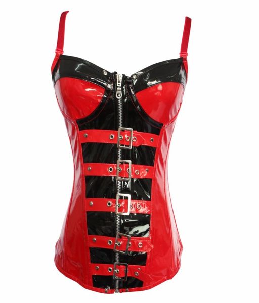 

red pvc push up corset punk rock gothic corset vinyl leather lingerie corselet steampunk bustier ps size s-xxl8607467, Black;white
