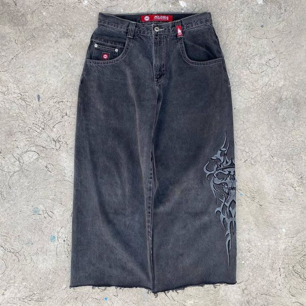 

men's jeans y2k jeans hip hop retro skull embroidery baggy jeans black pants men women harajuku goth high waist wide trousers streetwea, Blue