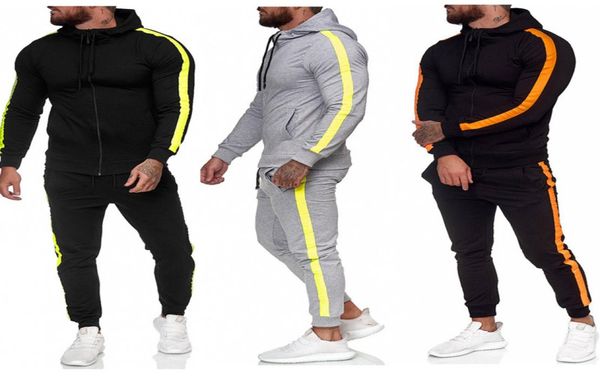 

men sweatpants and hoodie set tracksuits sweatsuit polyester mens clothing workout joggers wear4442797, Gray