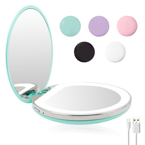 

compact mirrors 5 color 3/10x magnifying lighted makeup mirror light mini round portable led make up mirror sensing usb chargeable makeup mi