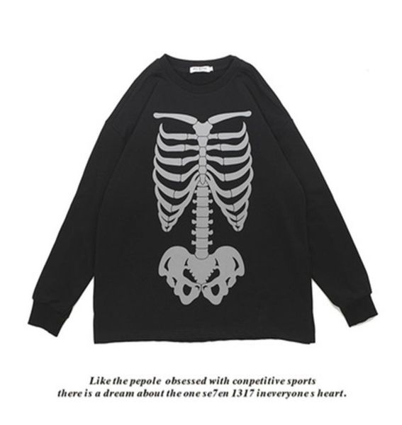 

skeleton bone print sweatshirt men reflective glow hip hop pullover streetwear harajuku casual oversized punk hoodies 2021 wgwy3709760970, Black