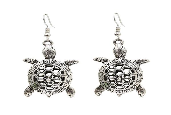 

retro flower pattern cute animal style elephant turtle shape alloy drop dangle earrings for women gifts1231072, Silver
