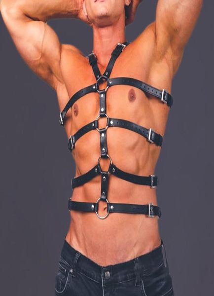 

bras sets fashion male adjustable leather bondage strap chest crop harness belt punk rave costumes for exotic accessories3861087, Red;black