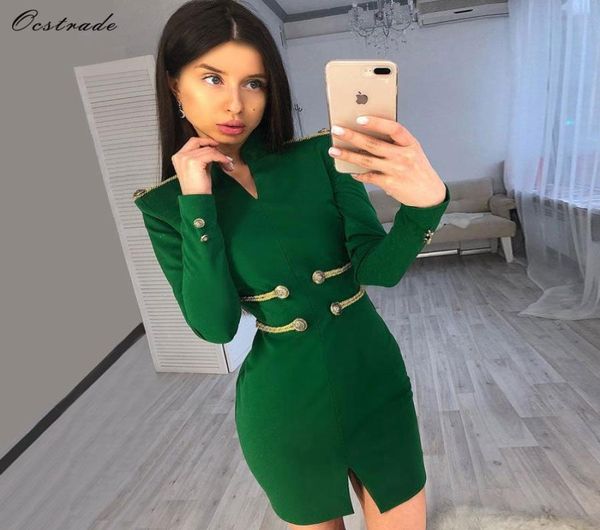 

ocstrade christmas party 2019 new fashion women embellished green bandage dress long sleeve bodycon dress7273451, Black;gray