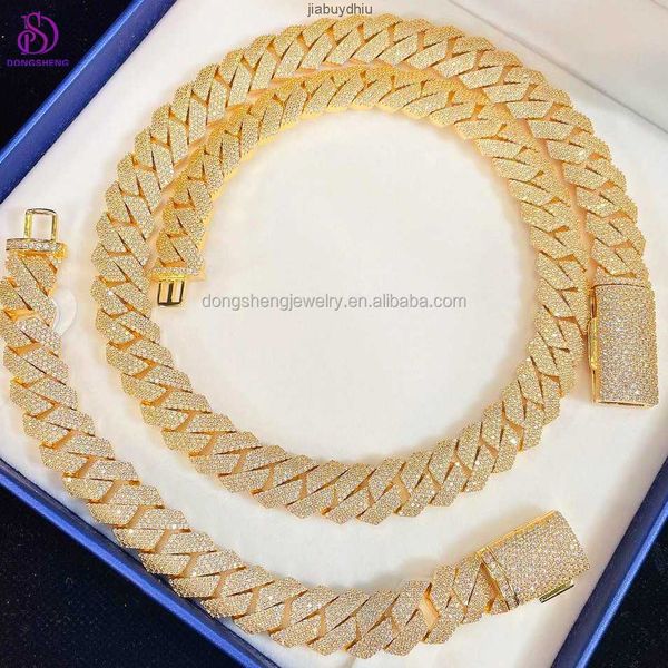 

thicker 18mm 3 row diamond 925 sterling silver 14k 18k iced out prong setting vvs moissanite cuban link chain