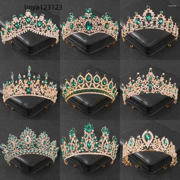 

hair clips baroque green crystal tiaras and crowns rhinestone prom bridal wedding accessories jewelry crown tiara for women bride gift, Golden;silver