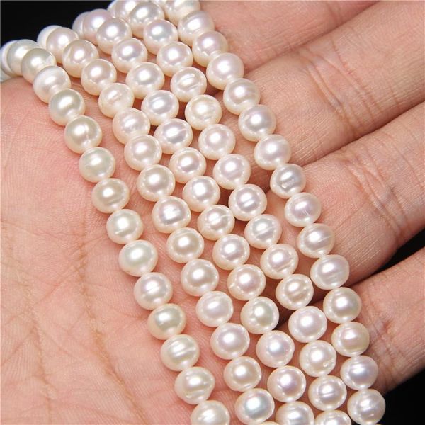 

necklaces 100% real natural freshwater pearl beads for jewelry making potato round white pearl loose beads diy bracelet necklace 14", Silver