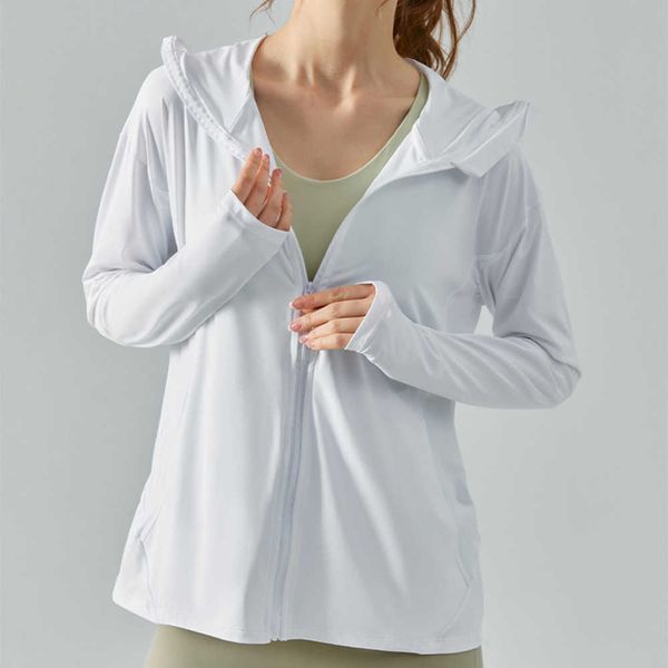 

ll yoga hooded long sleeve jackets outdoor running sunscreen women sport blouse cool feeling workout loose coat