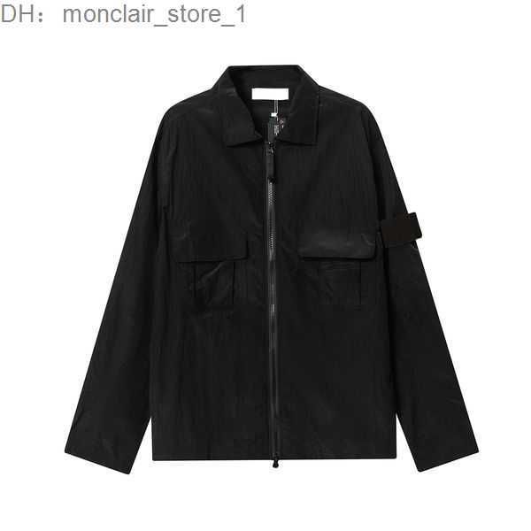 

stones jacket island spring compass badge sleeve patched women men pocket coat streetwear turn down collars windbreaker stone jacket 1 sxer, Black;brown