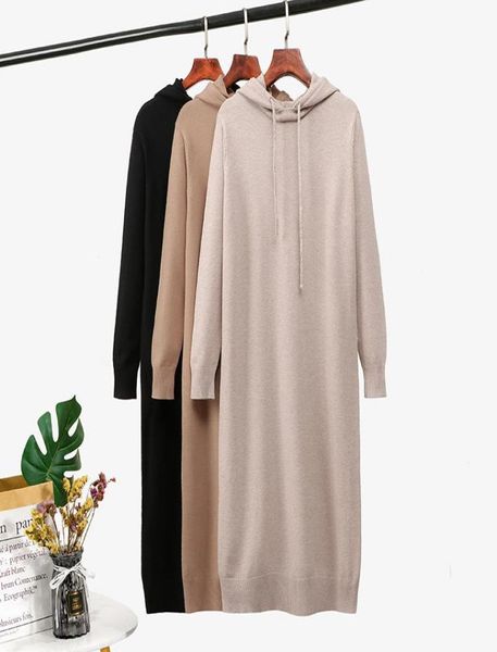 

ziamonga oversize winter basic hooded long sweater dress women loose thick maxi female robe chic knit straight dresses casual6870946, Black;gray
