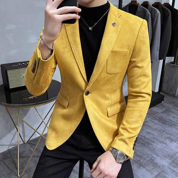 

mens suits blazers hombre suit leather jacket men terno masculino clothing deerskin blazer casual slim 6 color 230829, White;black