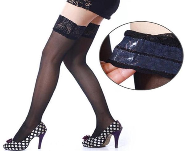 

whole women lace stockings latex 30d ultrathin sheer silk over knee thigh high hosiery silicone band stay up stockings291857685, Black;white