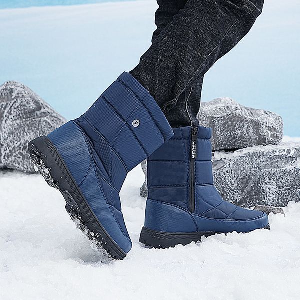 

boots men winter shoes for warm snow mid calf outdoor non slip thick plush waterproof big size 230830, Black