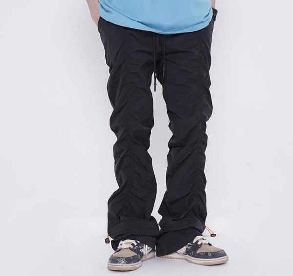 

elastic waist casual trousers men and women pleated ankle drawstring cargo pants high street baggy track pants2494935, Black
