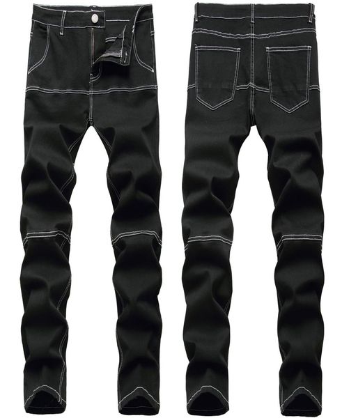 

men039s jeans man black slim stretch denim spliced patchwork contrast color pants streetwear trousers fashion clothing8678230, Blue