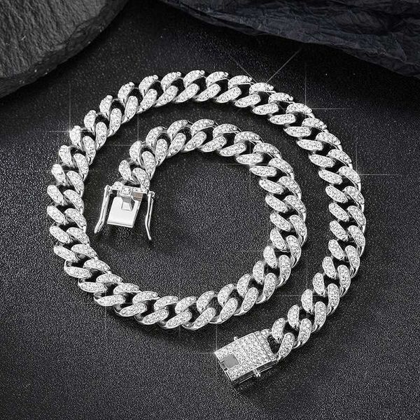 

fashion selling cuban chain necklace light luxury all collars micro rhinestone men and women hiphop, Silver