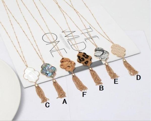 

hexagon abalone shell leopard leather pendant necklace metal tassels long chain sweater necklace geometric jewelry7004881, Silver