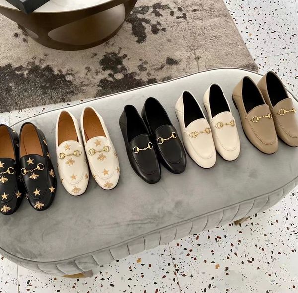 

classic brand luxury designer women's flat shoes 100% genuine cowhide metal buckle women's leather casual shoes men's printed, Black