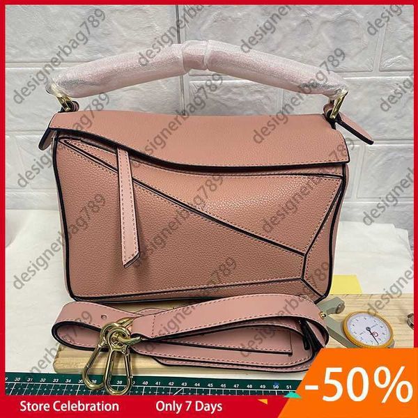 

lowe high-end leather puzzles bag women's shoulder handbag brand spliced geometric wallet fashion high capacity crossbody tote