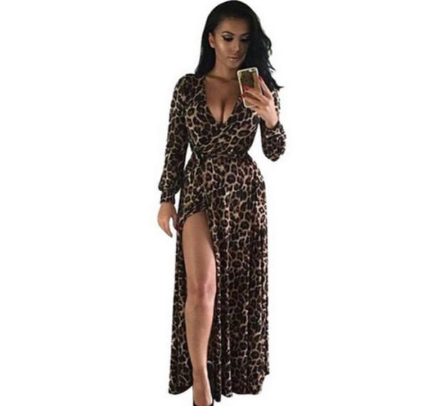 

whole female casual gown bandage boho maxi v neck evening party dresses autumn women leopard bottom slit long sleeves lo6774049, White;black
