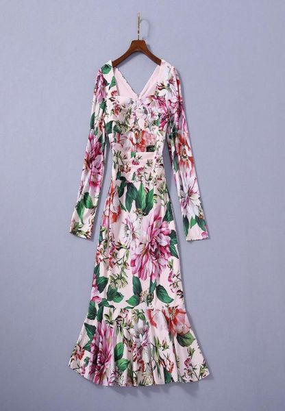 

european and american women039s dress 2020 summer new styles long sleeve square collar flower print fashionable fishtail dress7771182, Black;gray
