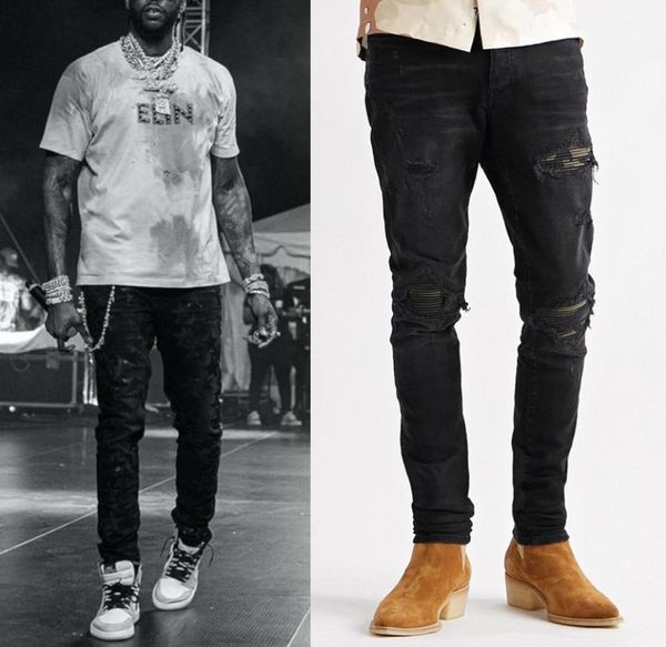 

2022 new man jeans zippertrim slimfit whiskering fading distressed vintage biker skinny denim pants male6600958, Blue