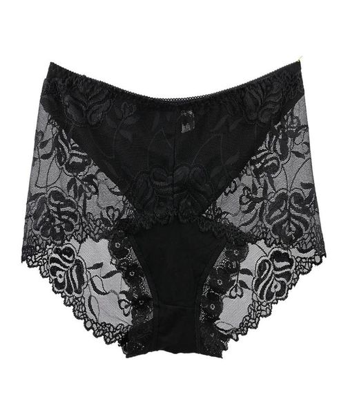 

women high elasticity panties big size lace underwear transparent floral embroidery briefs high-rise ps size for lady new t2004204943662, Black;pink