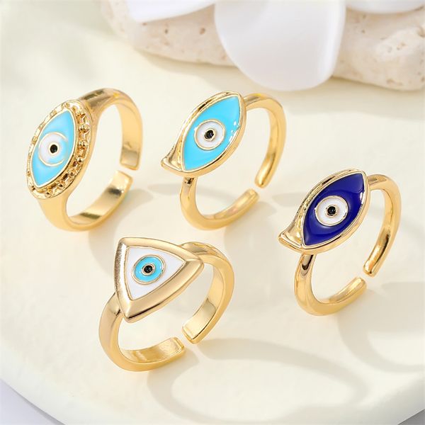 

triangle turkey evil eye rings for women men new unique lucky blue eye metal geometric adjustable ring wedding party jewelry, Silver