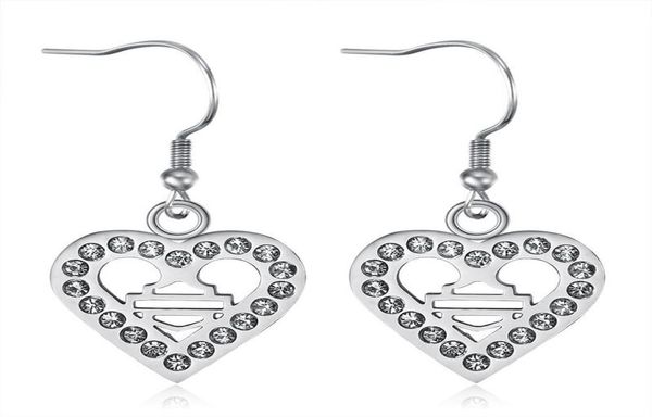 

2pairslot new arrival clean crystal biker style earrings 316l stainless steel fashion jewelry motorbiker love heart earrin3162102, Silver