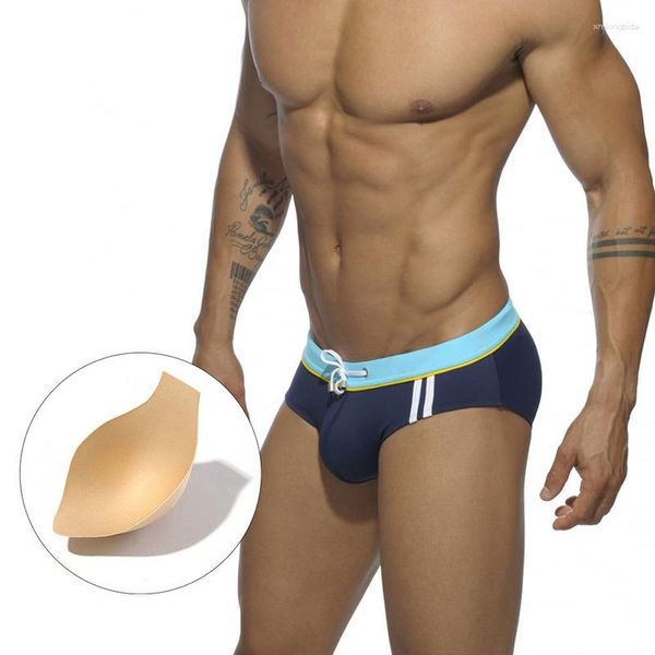 

women's swimwear mens summer beach pouch pad swimming trunks low waist bikini briefs male polyester quick dry sport surf swimsuit, White;black