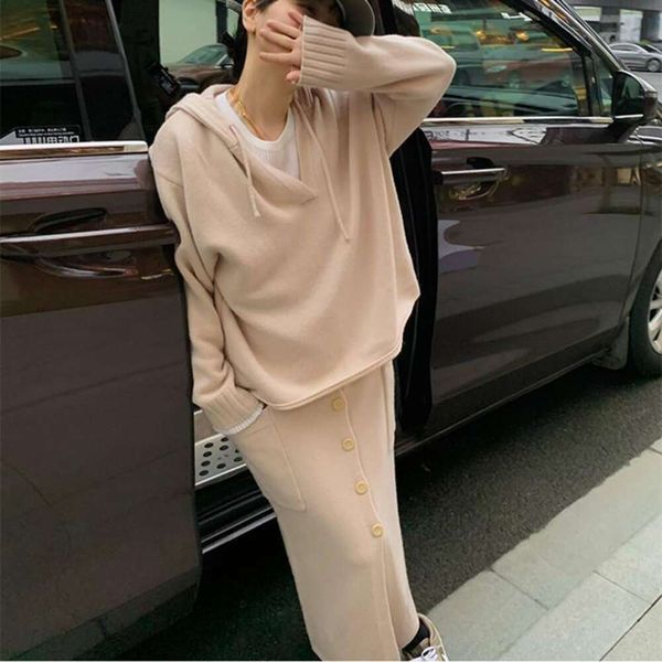 

autumn and winter sweaters style lazy fashion suit womens korean loose hooded sweater overalls skirt two piece, White;black