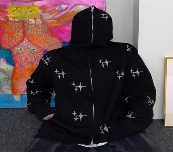 

men039s hoodies sweatshirts autumn punk zipup jacket y2k star sweatshirt korean casual vintage long sleeve gothic grunge h8842904, Black