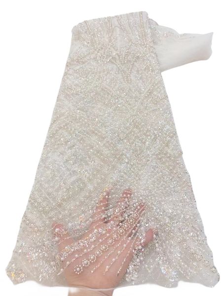 

net cloth lace fabric with beaded african wedding shiny dress french sewing craft 5 yards new textile evening banquet party ladies costume 2, Black;white