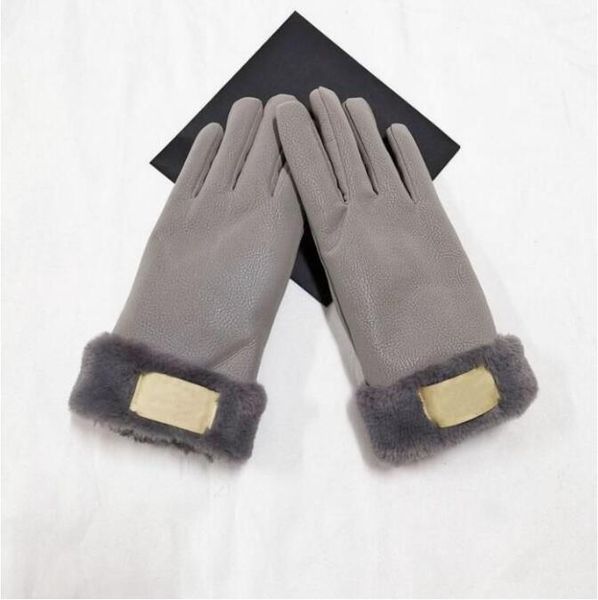 

designer thicken letter five fingers gloves mens womens autumn winter warm soft solid color brand letter printing genuine leather, Blue;gray