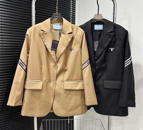 

women's suit coat early spring designer jackets fashion matching inverted triangle letter medium and long suits nylon jacket size s-l, White;black
