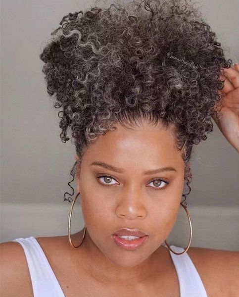 

100% real grey kinky curly human hair wigs salt and pepper natural gray wear and go short bob brazilian hair wigs with bang glueless 8-14inc, Black;brown