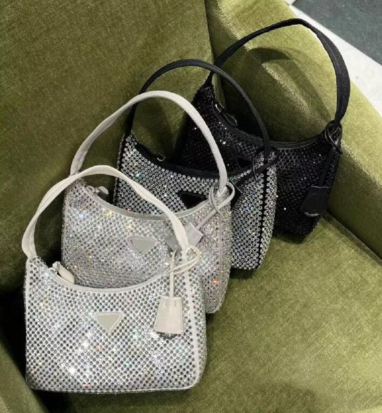 

designer re edition shoulder bag full diamond triangle 3-in-1 bag fashion underarm hobos shiny handbag zipper crystal rhinestones crossbody
