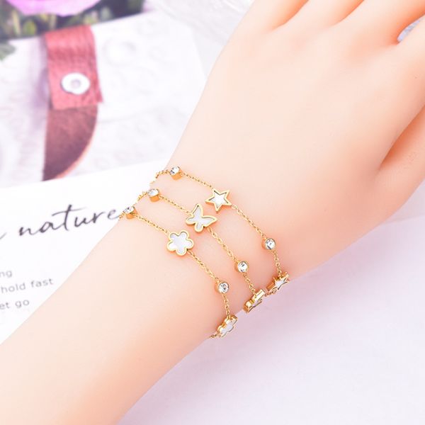 

factory design white shell heart star flower charm bracelet stainless steel chain jewelry for women gift, Golden;silver