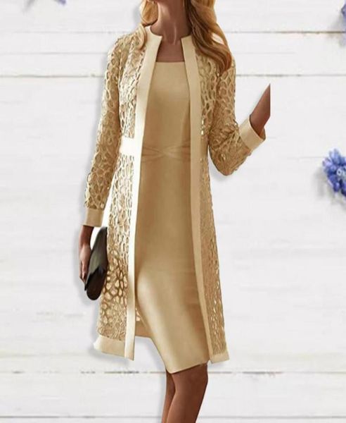 

work dresses elegant women coat dress set plus size long sleeve lace solid color o neck outerwear suit office ladies party vestido3661300, White;black