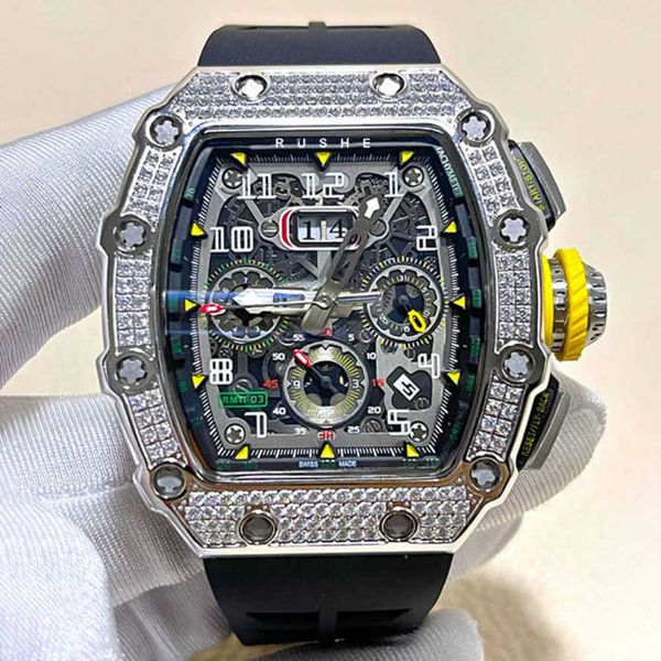 

mechanical watches richads mille diamond inlaid watch mens fully automatic rm movement richad bucket type flywheel miller mantianxing, Slivery;golden