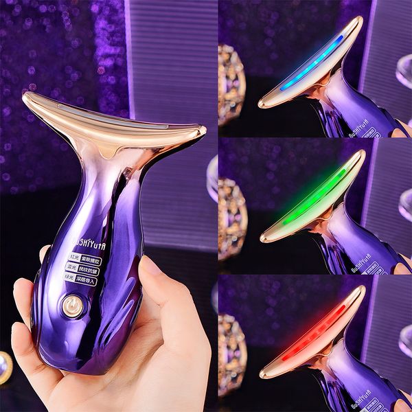 

face care devices beauty neck device microcurrent rf massager lifting firming introduction three-color potherapy rejuvenation skin care 2308