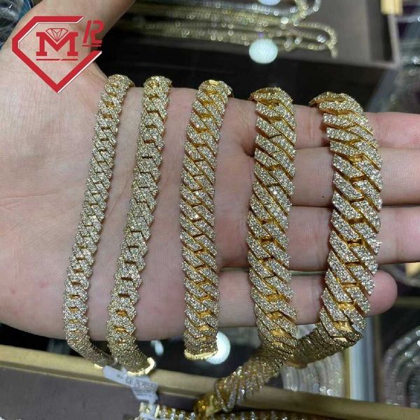 

10mm 22inches mens hip hop chains vvs moissanite diamond chain prong set cuban link chain, Silver