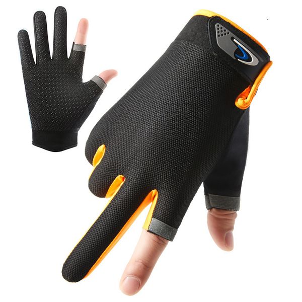 

mittens summer men fishing gloves women two finger cut male touchscreen angling antislip sunproof breathable cycling fitness 230829, Blue;gray