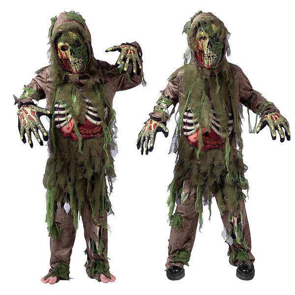 

girl's dresses kids halloween skeleton living dead zombie costume cosplay child swamp bloody skull monster purim carnival party deluxe, Red;yellow
