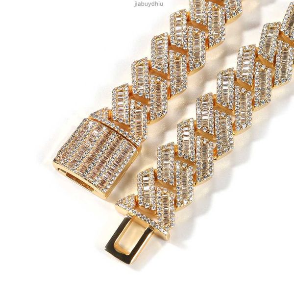 

fashionable men iced out hiphop rapper jewelry 12mm copper cz bling 24k gold thick bar baguette cuban link chain, Silver